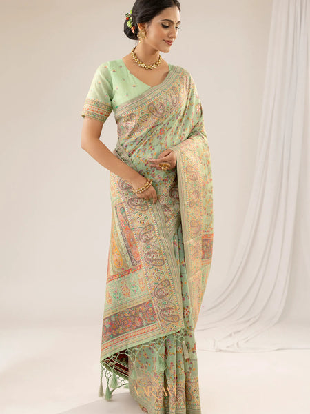 Kashmiria Cotton Green Saree