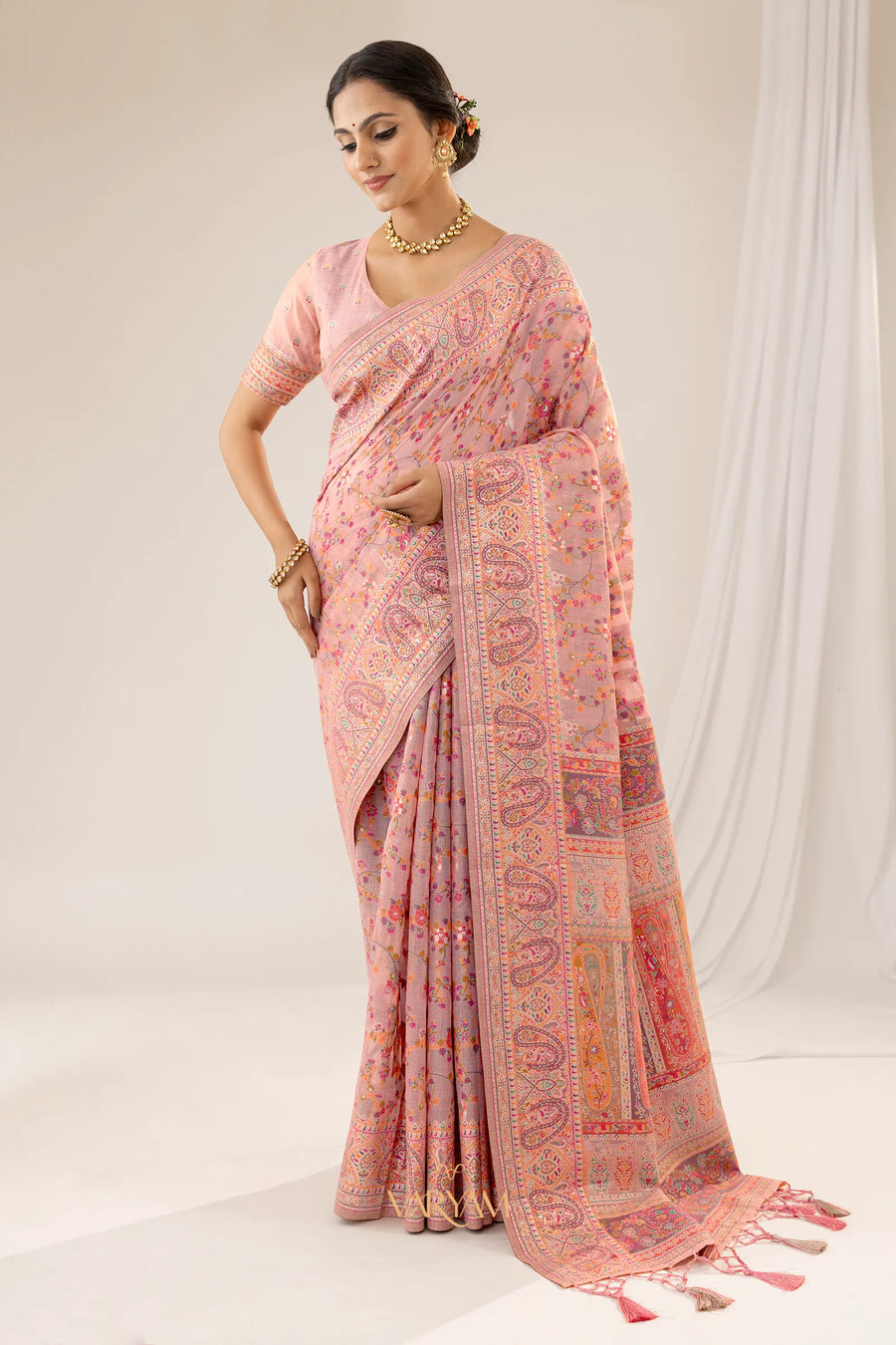 Kashmiria Cotton Pink Saree
