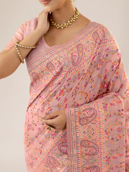 Kashmiria Cotton Pink Saree