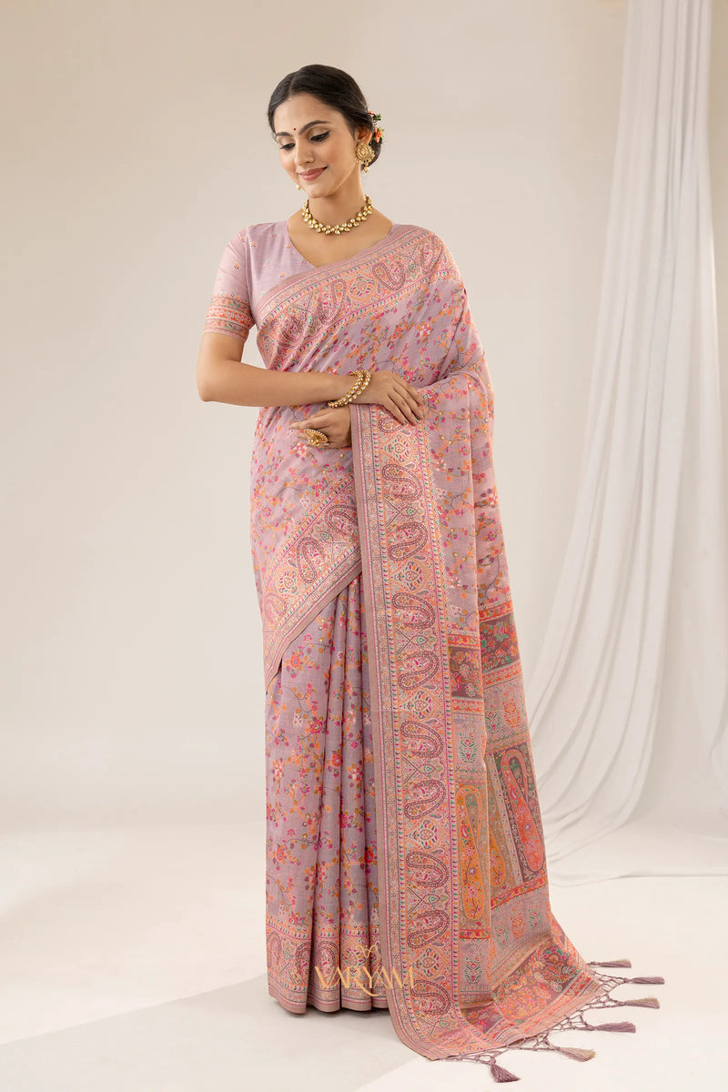 Kashmiria Cotton Purple Saree