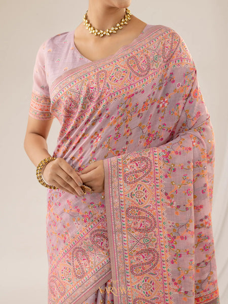 Kashmiria Cotton Purple Saree