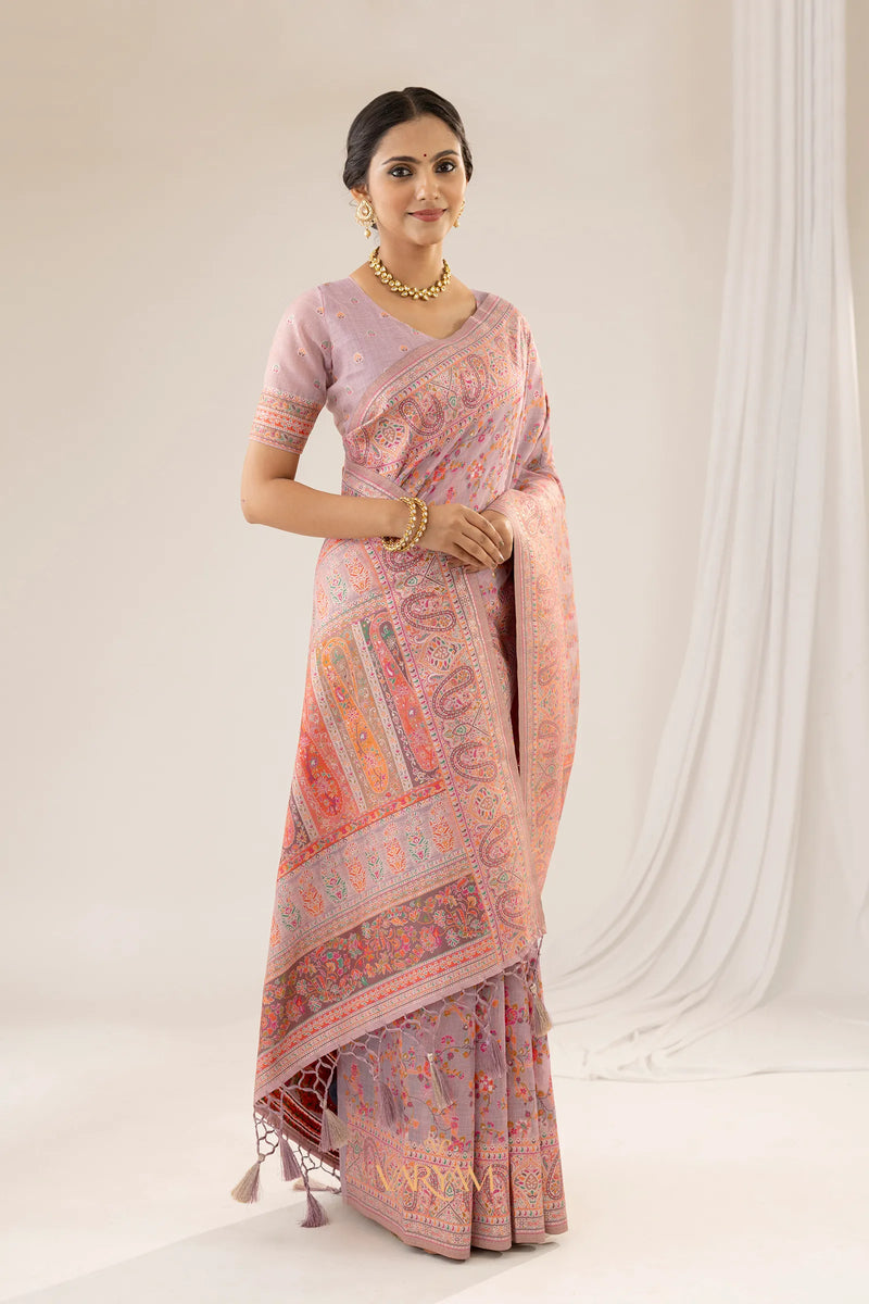Kashmiria Cotton Purple Saree