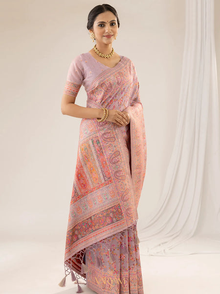 Kashmiria Cotton Purple Saree