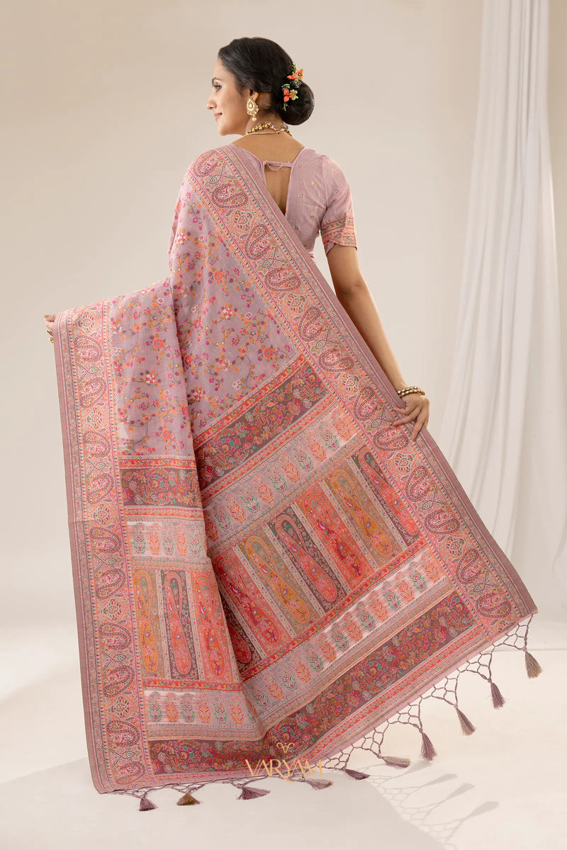 Kashmiria Cotton Purple Saree
