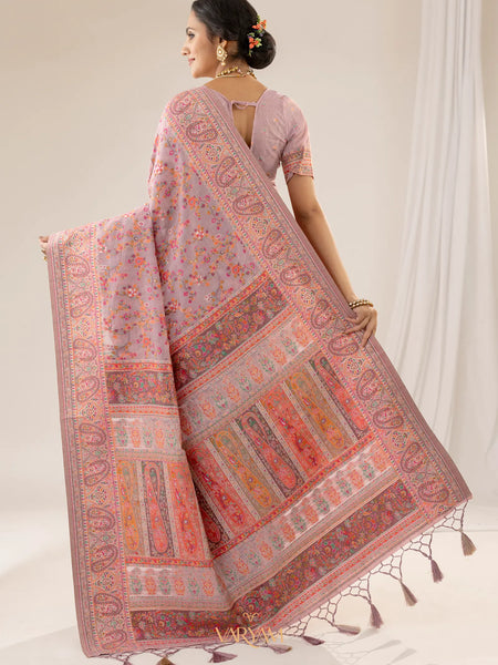 Kashmiria Cotton Purple Saree