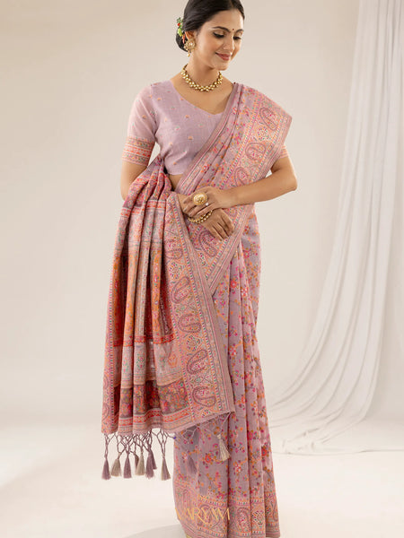 Kashmiria Cotton Purple Saree