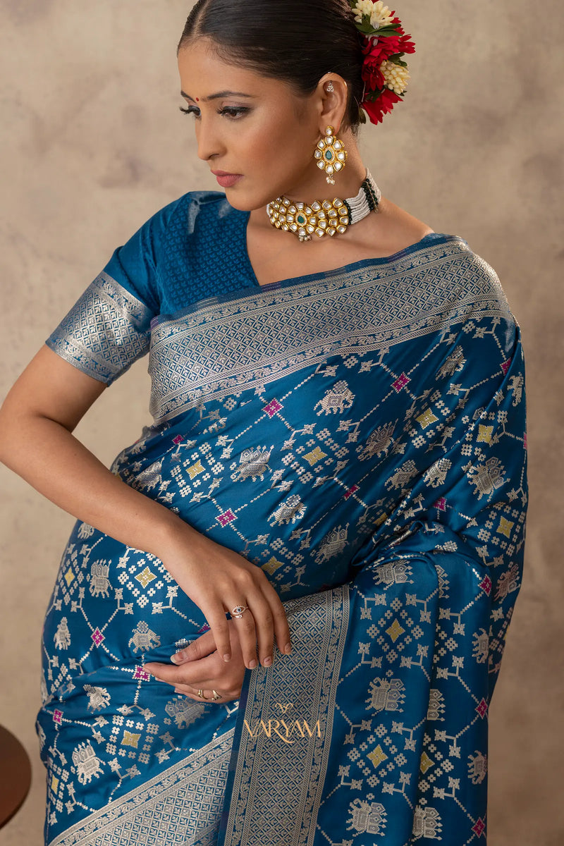 Royal Satin Blue Saree