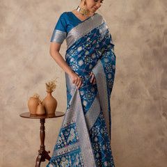 Royal Satin Blue Saree