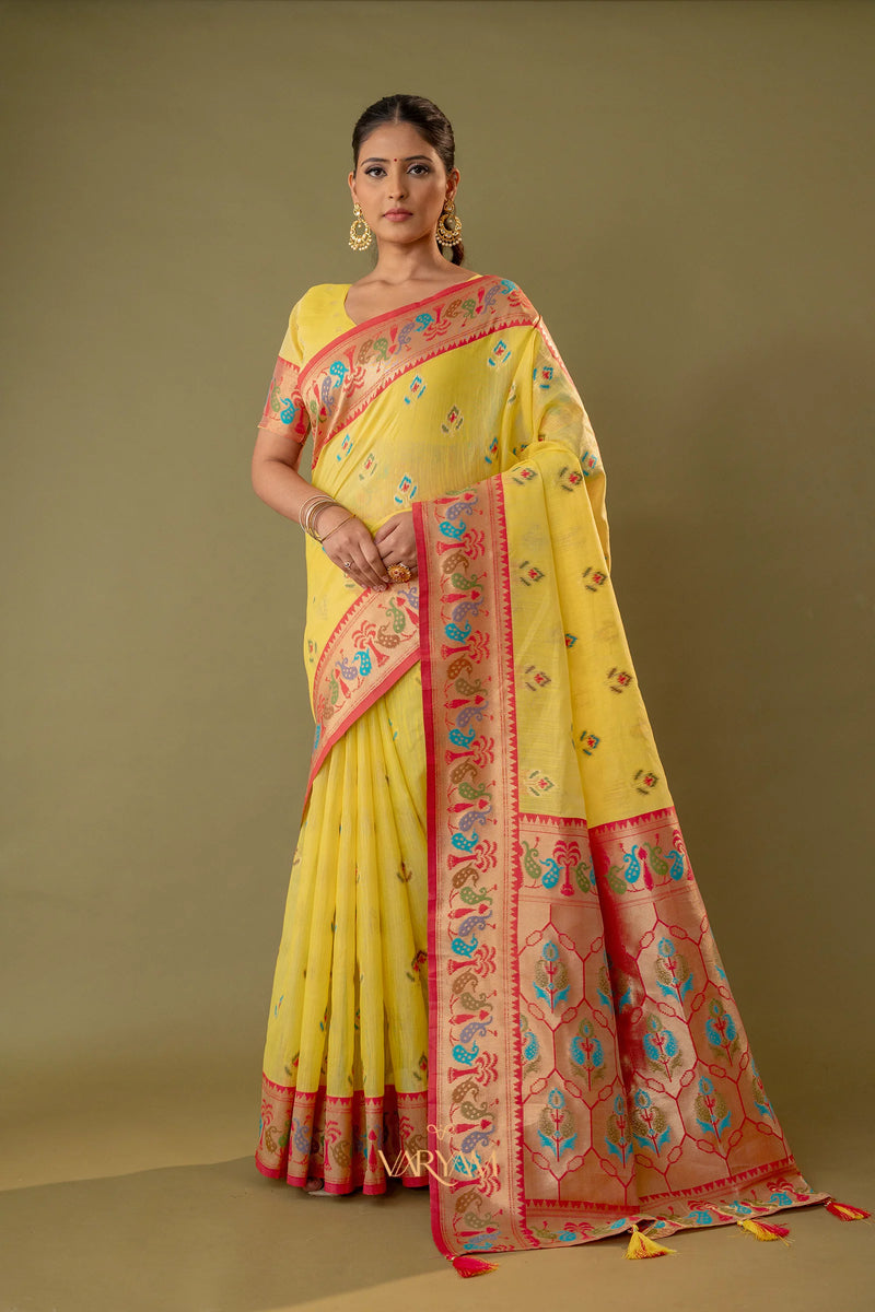 Kalista Linen Yellow Saree