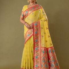 Kalista Linen Yellow Saree