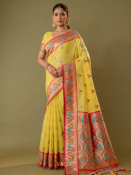 Kalista Linen Yellow Saree