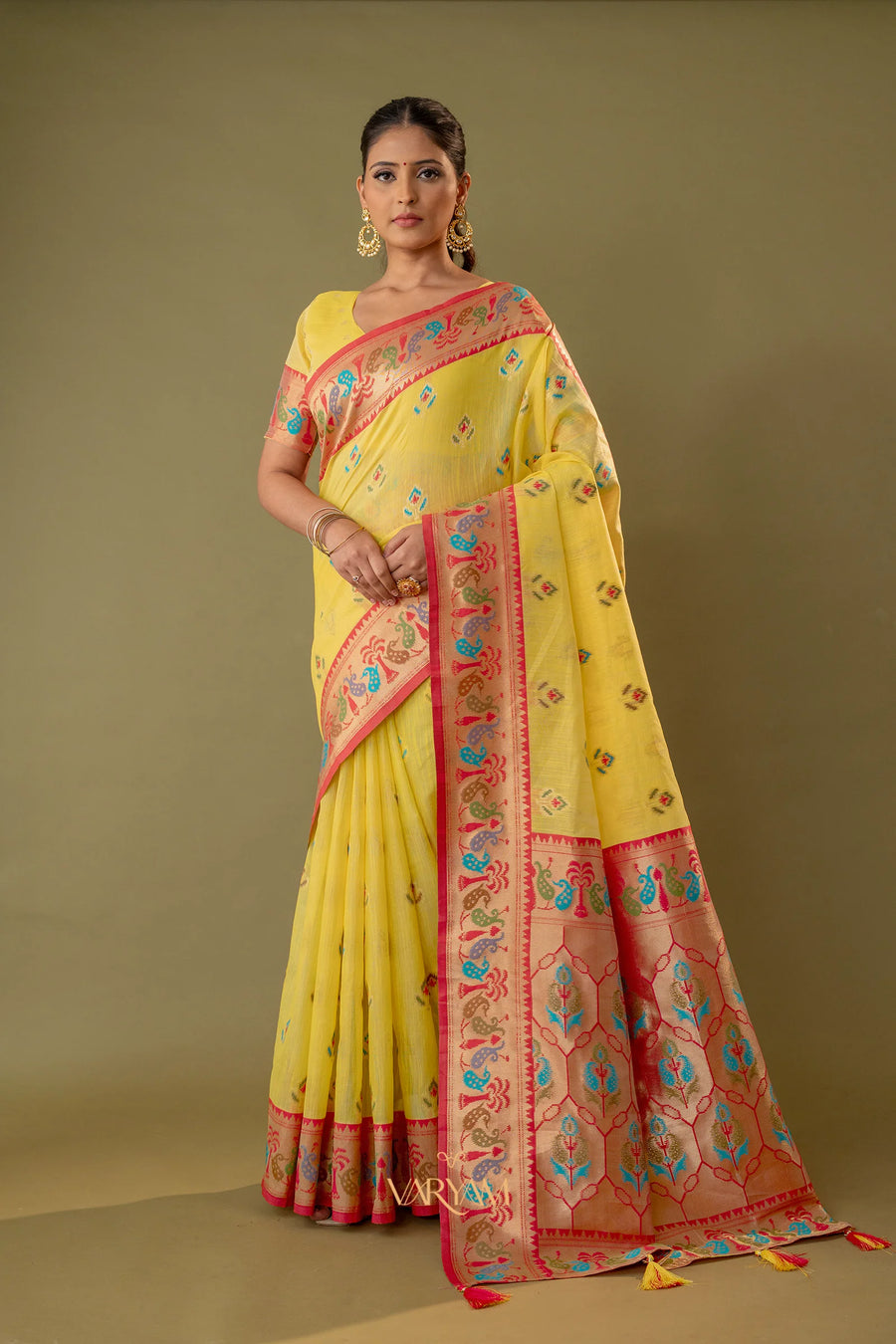 Kalista Linen Yellow Saree