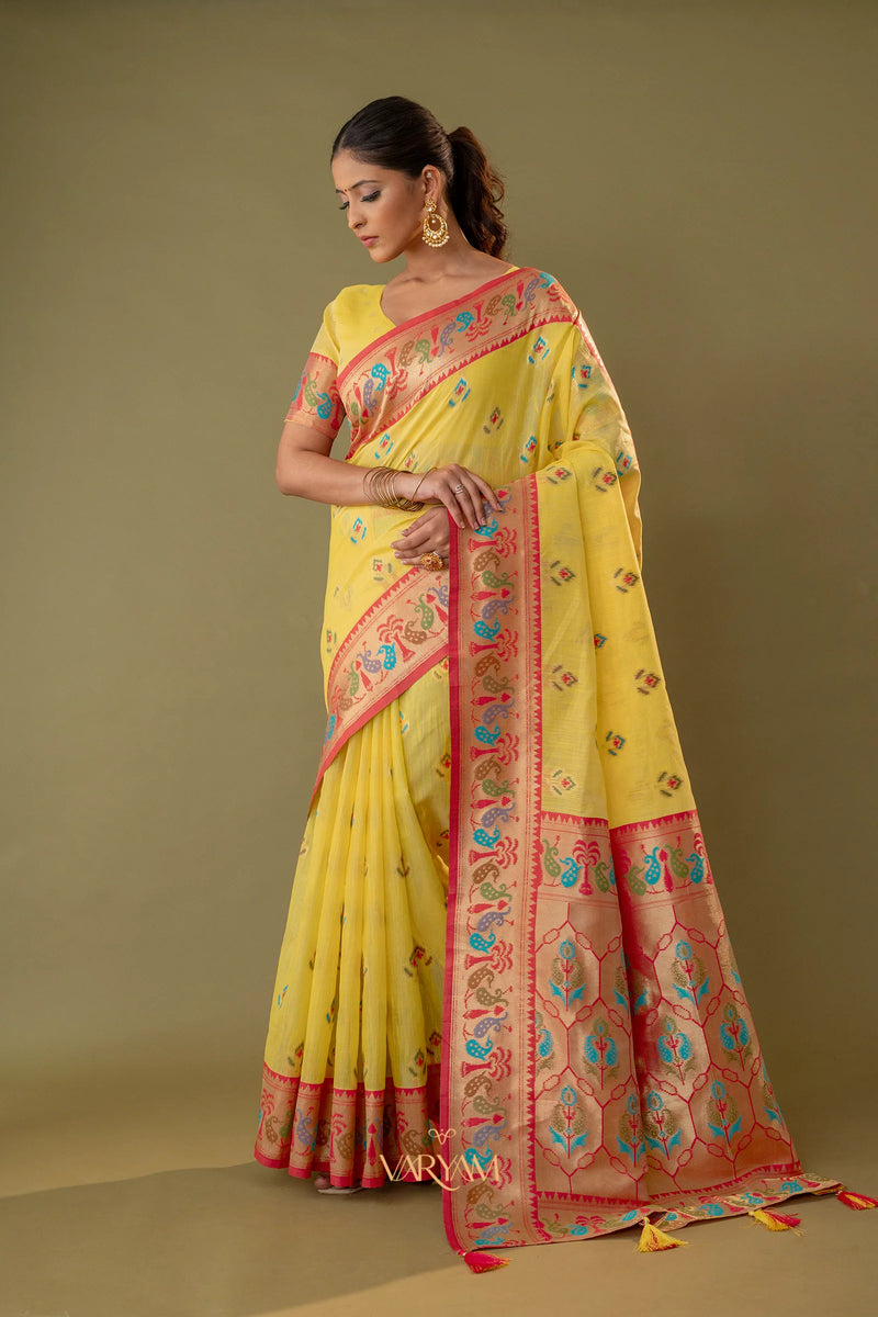 Kalista Linen Yellow Saree