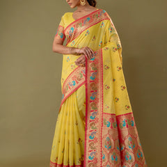 Kalista Linen Yellow Saree