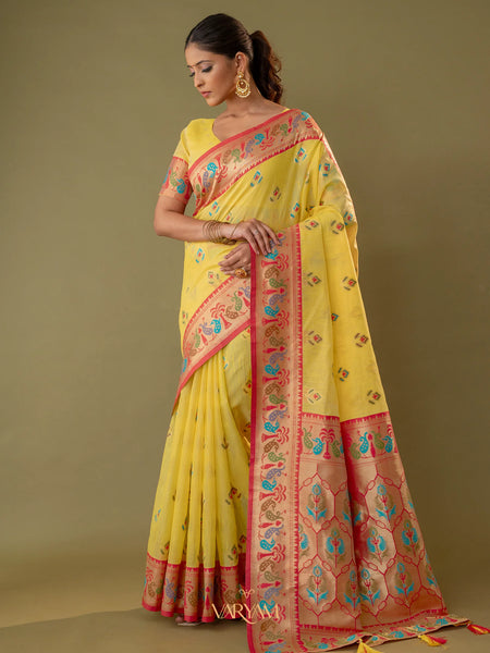 Kalista Linen Yellow Saree