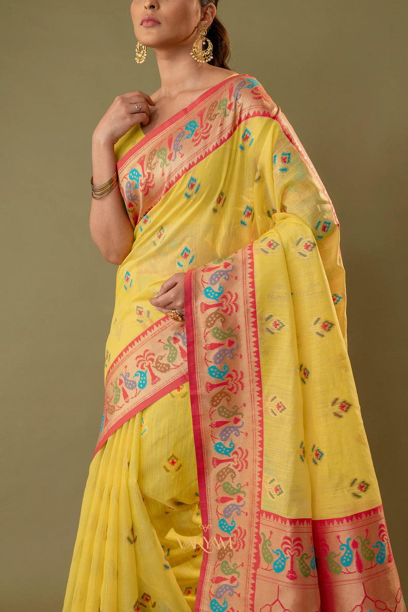 Kalista Linen Yellow Saree