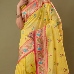 Kalista Linen Yellow Saree