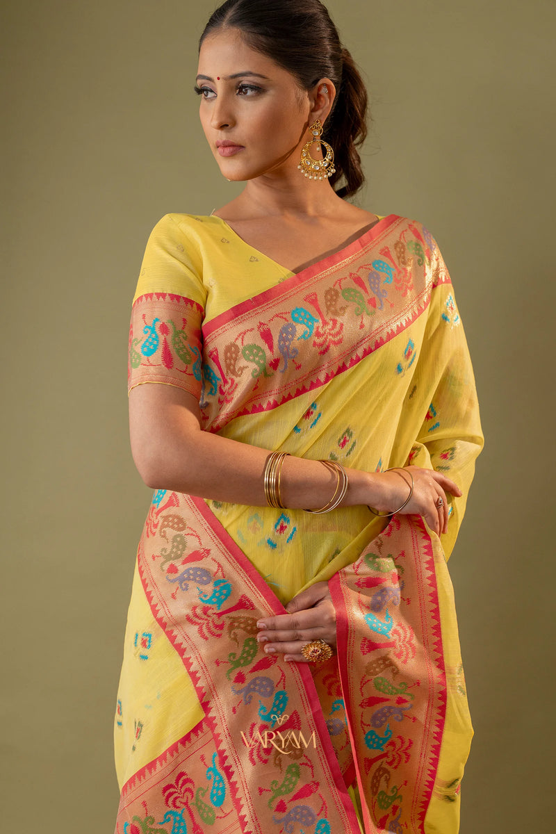 Kalista Linen Yellow Saree