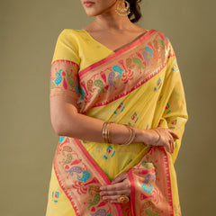Kalista Linen Yellow Saree