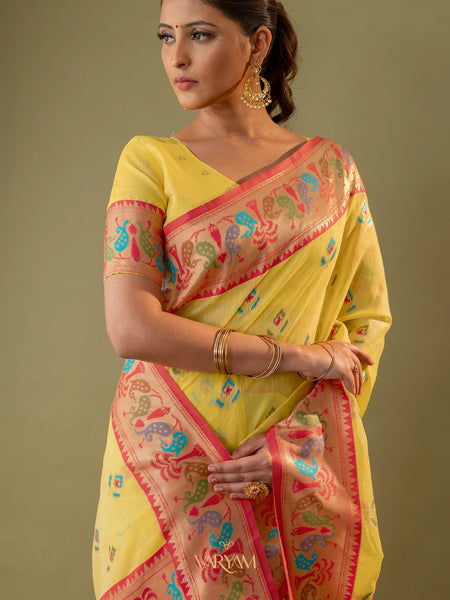 Kalista Linen Yellow Saree