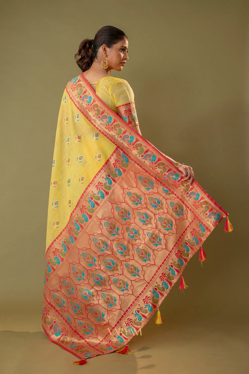 Kalista Linen Yellow Saree