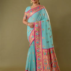 Kalista Linen Blue Saree