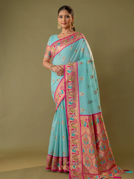 Kalista Linen Blue Saree