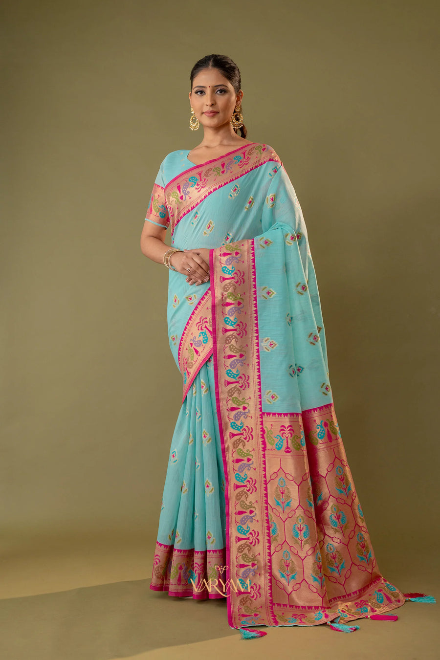 Kalista Linen Blue Saree