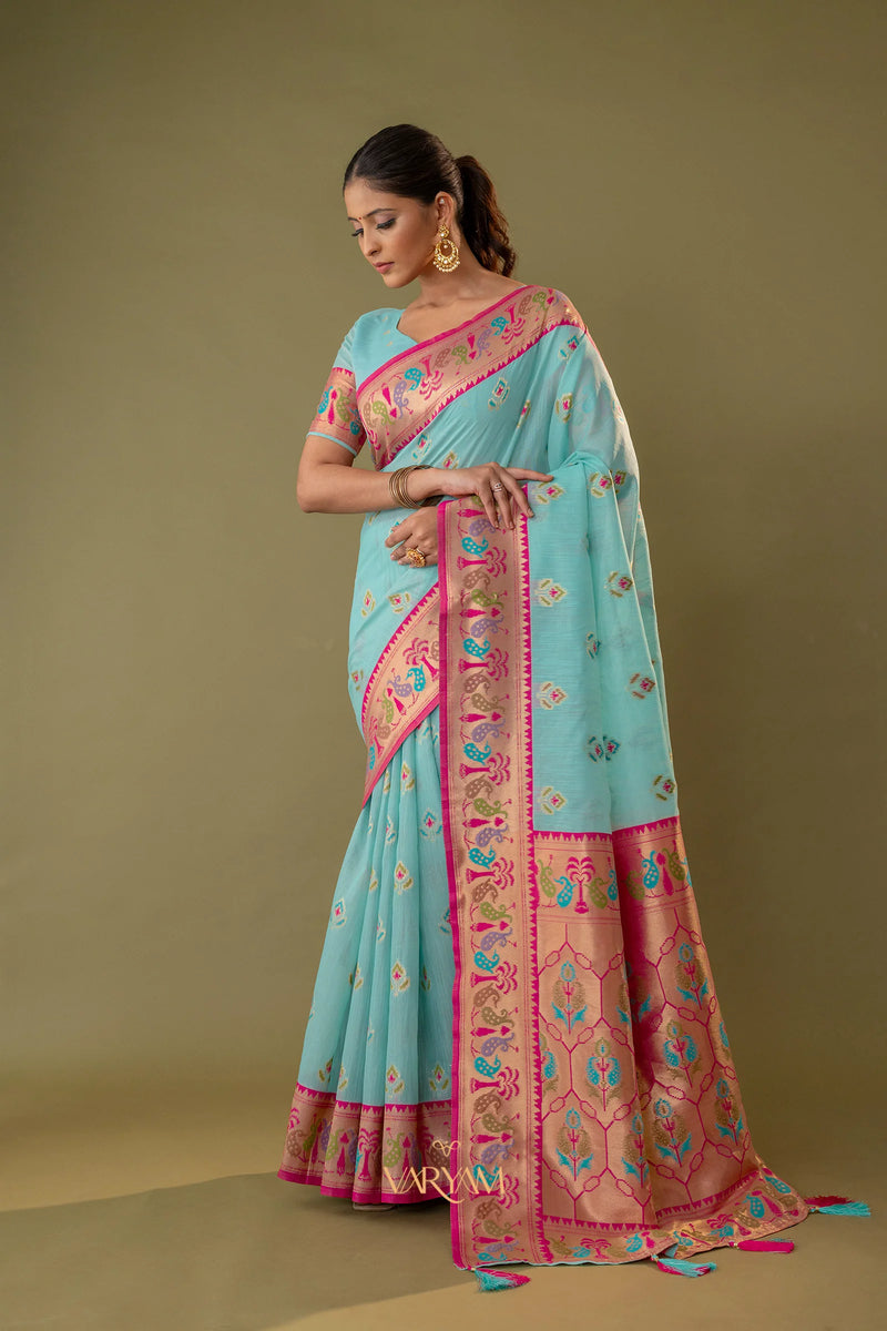 Kalista Linen Blue Saree