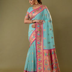Kalista Linen Blue Saree
