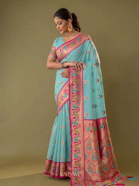 Kalista Linen Blue Saree
