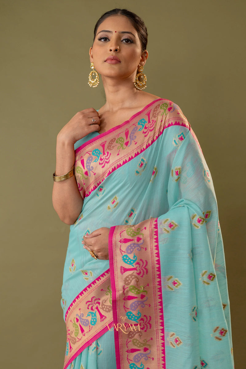 Kalista Linen Blue Saree