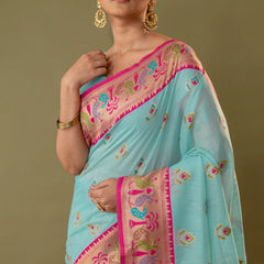 Kalista Linen Blue Saree