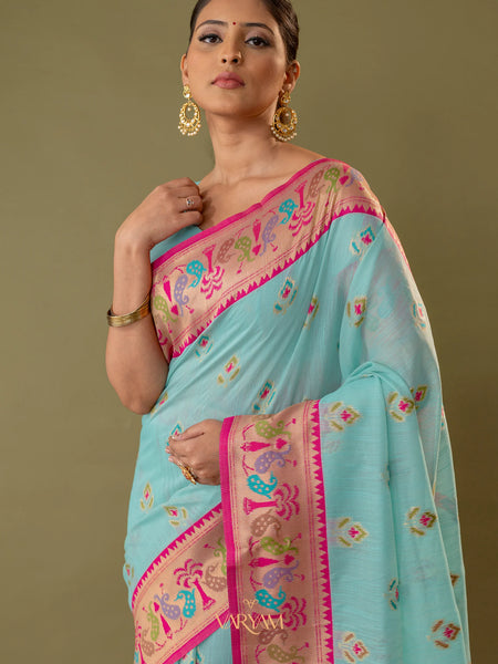 Kalista Linen Blue Saree