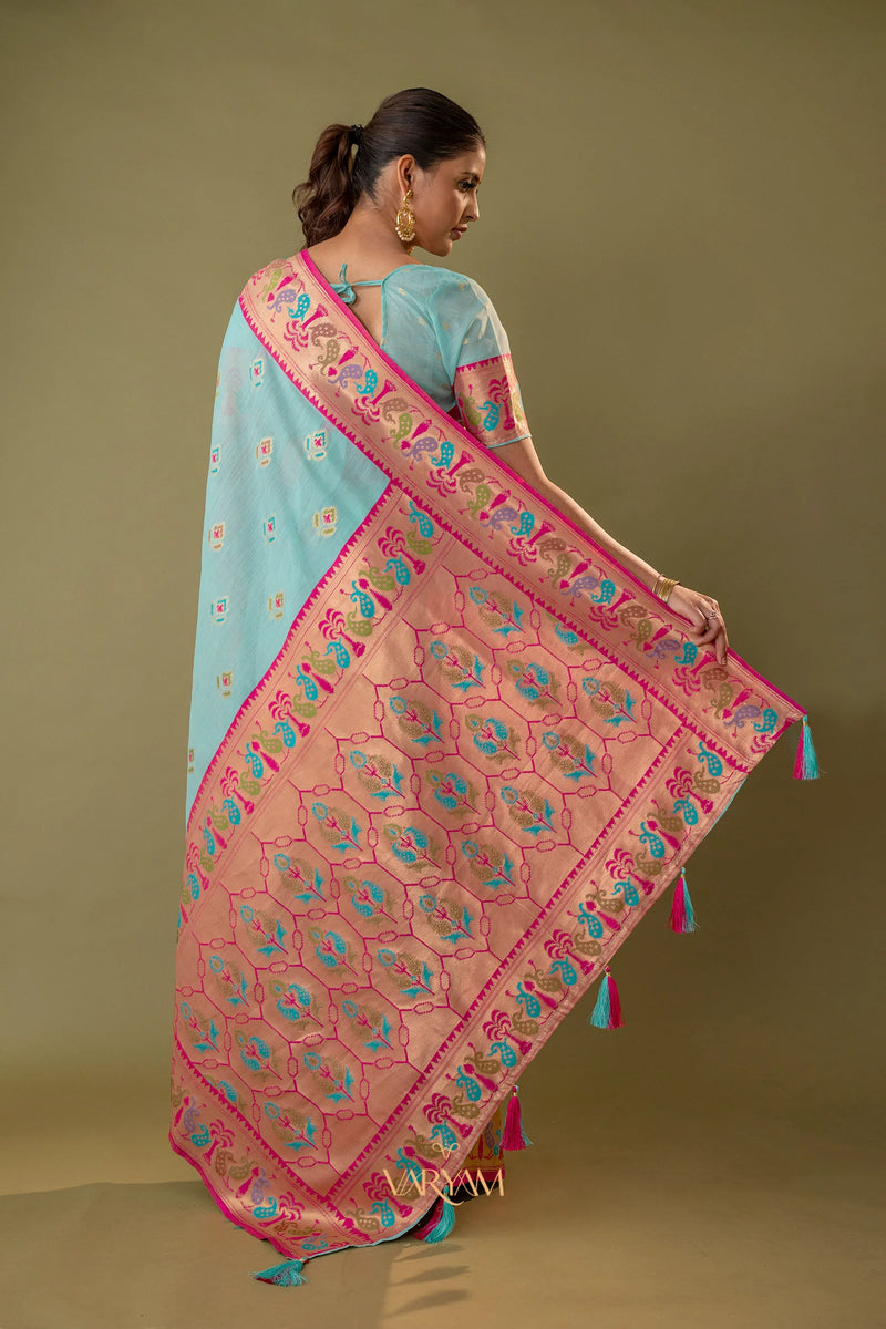 Kalista Linen Blue Saree