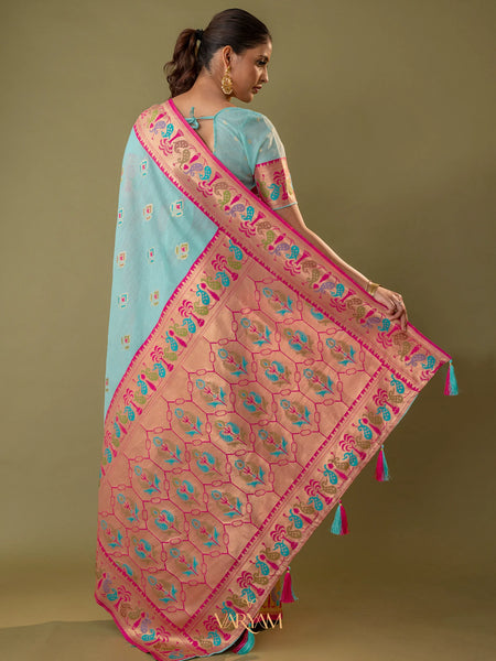 Kalista Linen Blue Saree