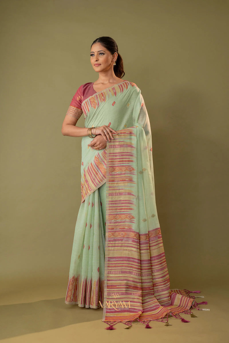 Saumya Cotton Sage Green Saree