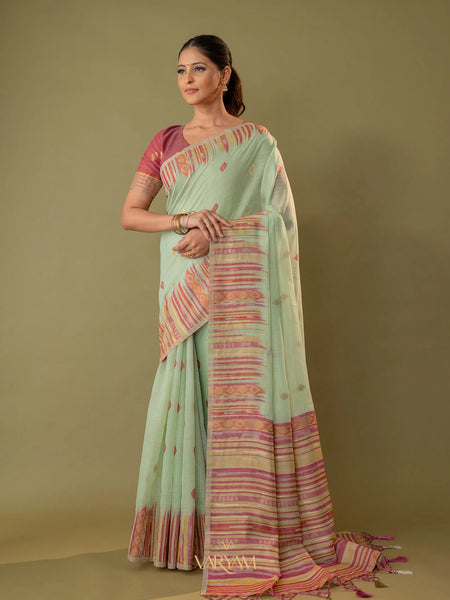 Saumya Cotton Sage Green Saree
