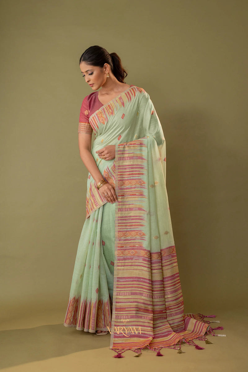 Saumya Cotton Sage Green Saree