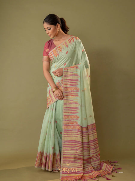 Saumya Cotton Sage Green Saree