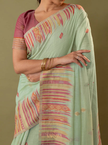 Saumya Cotton Sage Green Saree