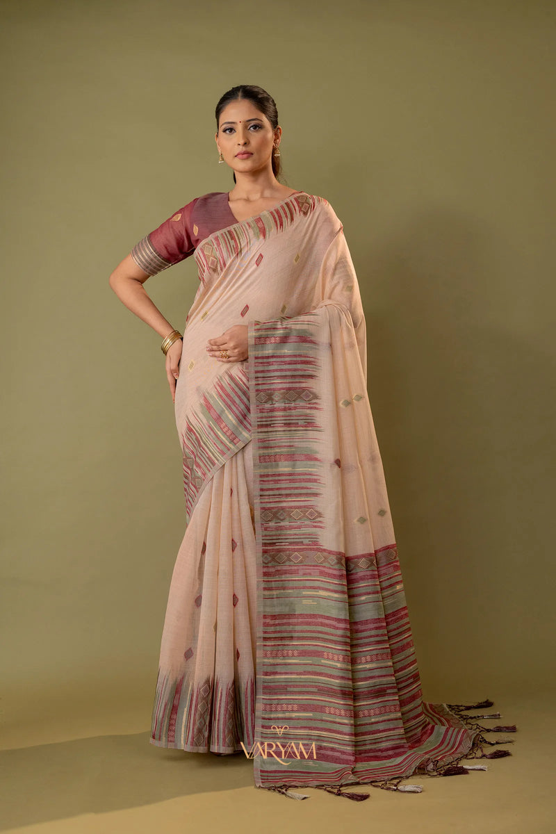 Saumya Cotton Peach Blush Saree