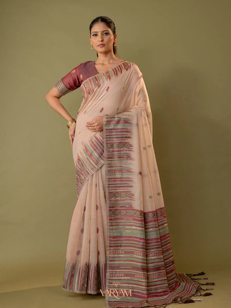 Saumya Cotton Peach Blush Saree