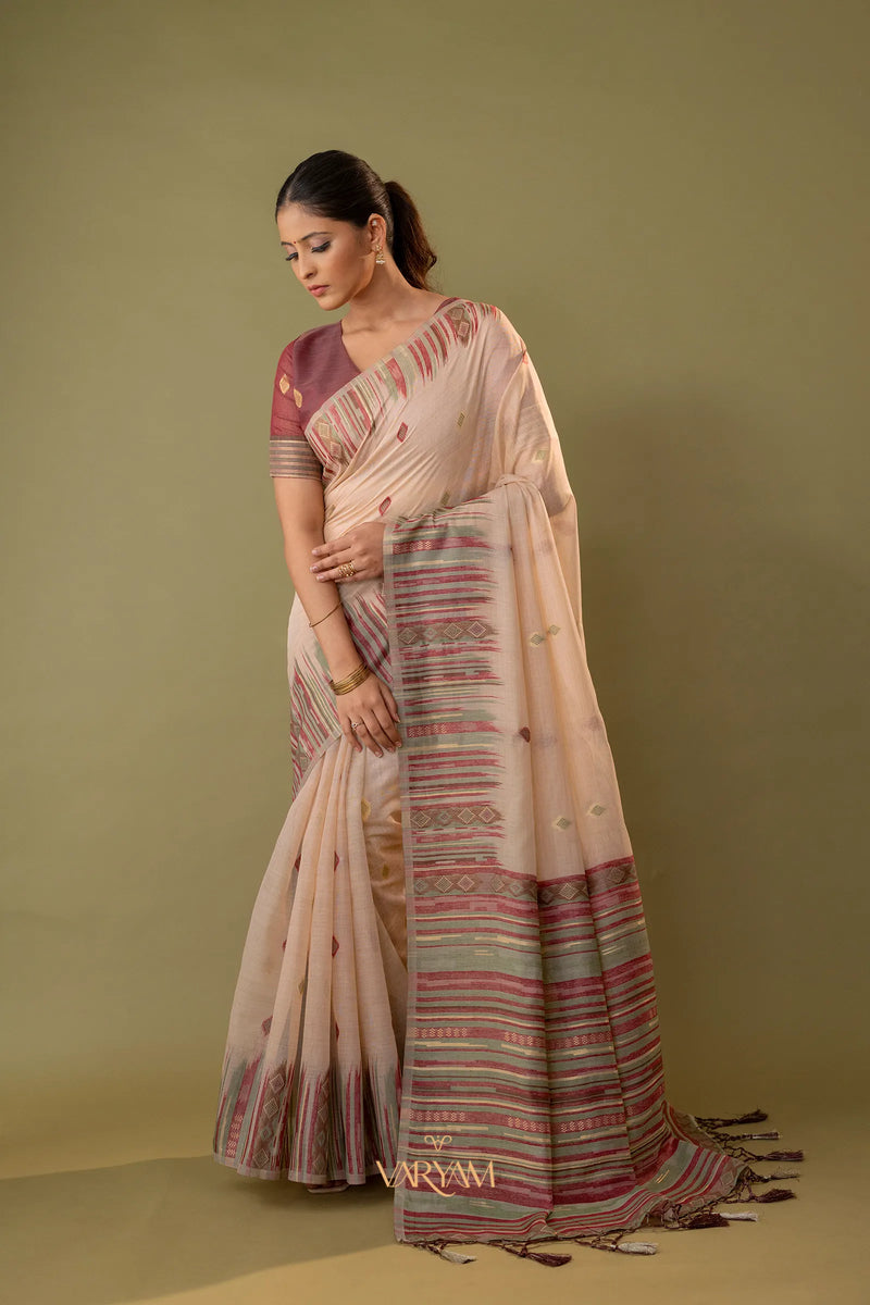 Saumya Cotton Peach Blush Saree