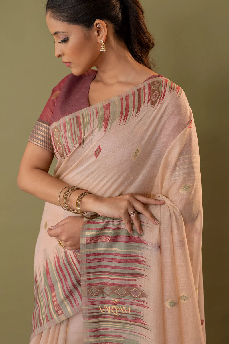 Saumya Cotton Peach Blush Saree