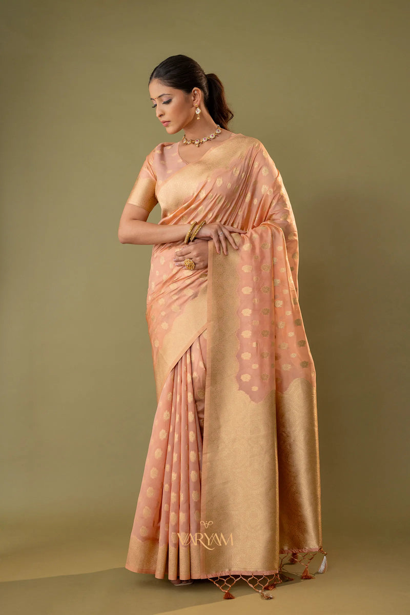 Fendi Rose Peach Silk Saree