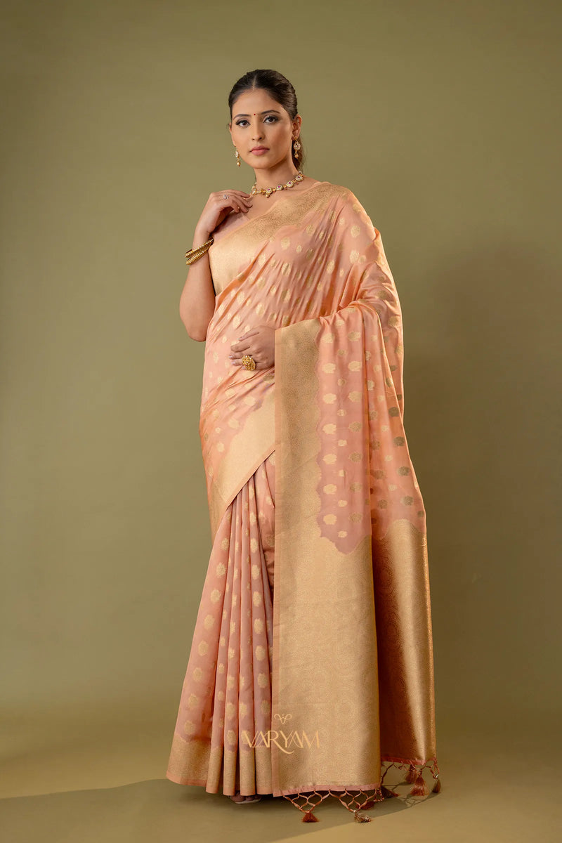 Fendi Rose Peach Silk Saree