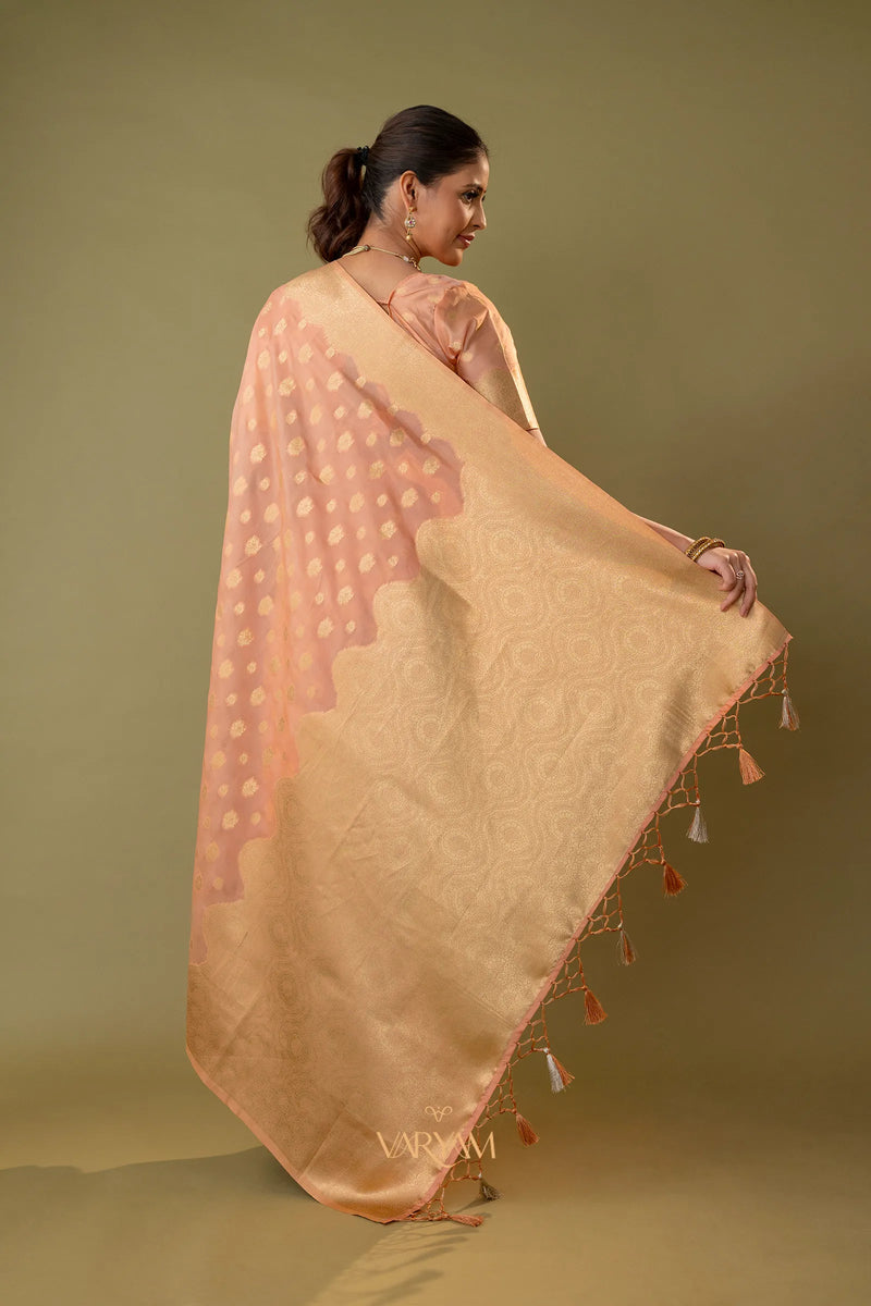 Fendi Rose Peach Silk Saree