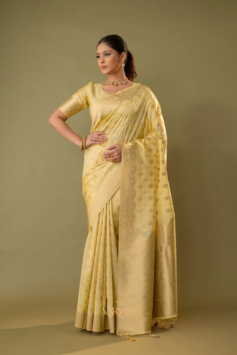 Fendi Yellow Silk Saree