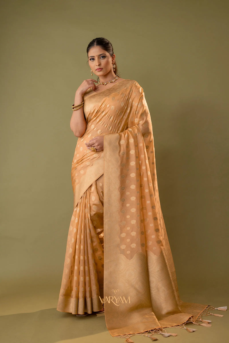 Fendi Orange Gold Silk Saree